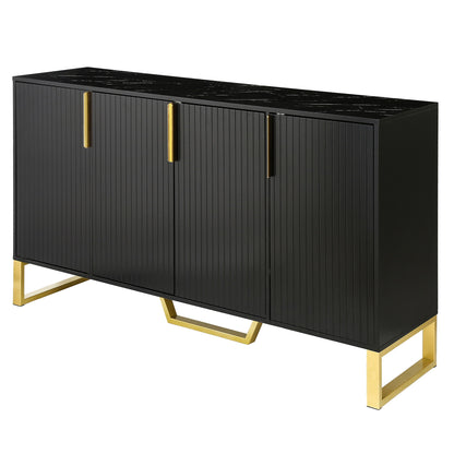 Modern Sideboard With Four Doors, Metal Handles &amp; Legs And Adjustable Shelves Kitchen Cabinet