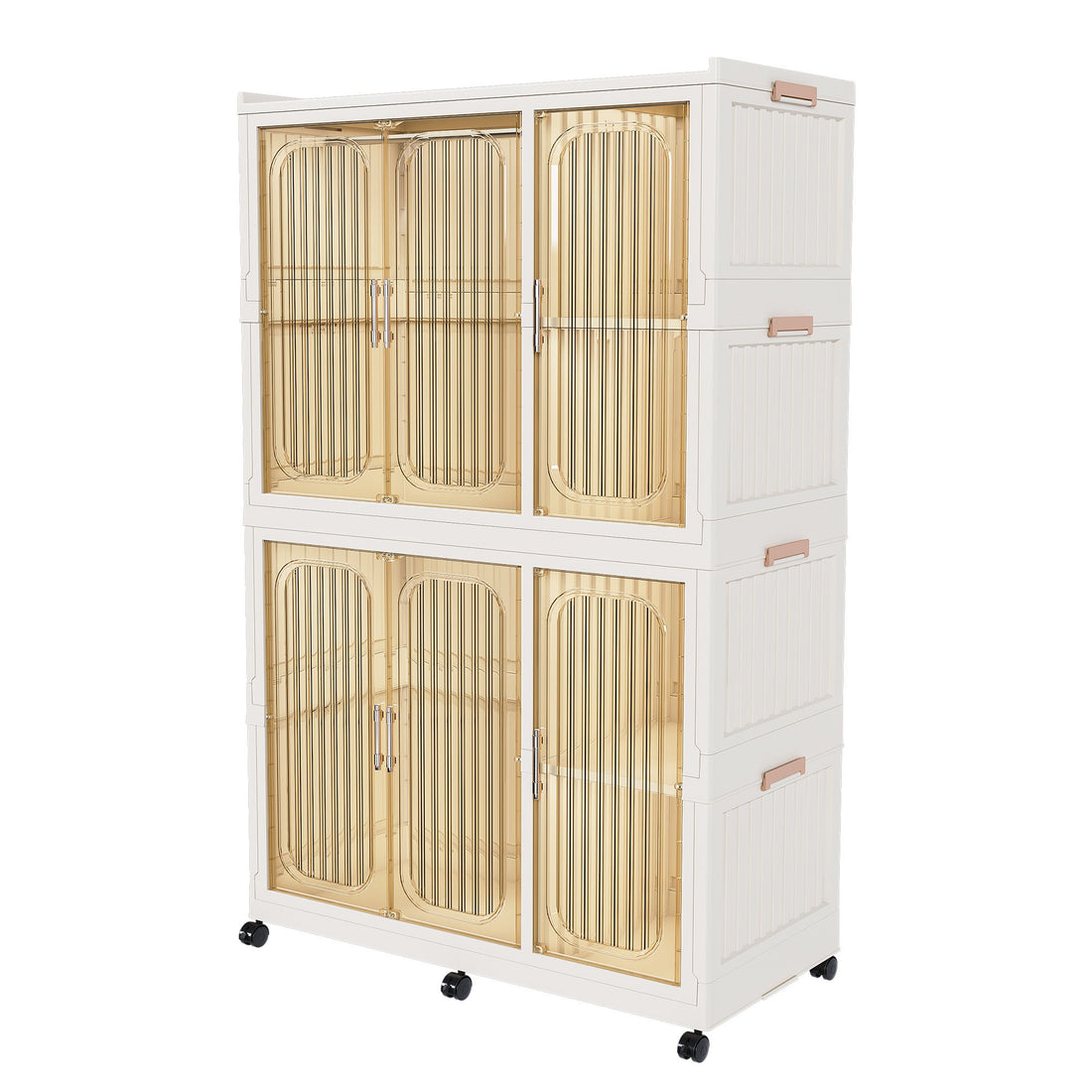 Portable Wardrobe Closet Storage Organizer For Clothes, 6 Magnetic Doors With 6 Cubes &amp; 2 Hanging Rods, 6 Hangers - Cream White