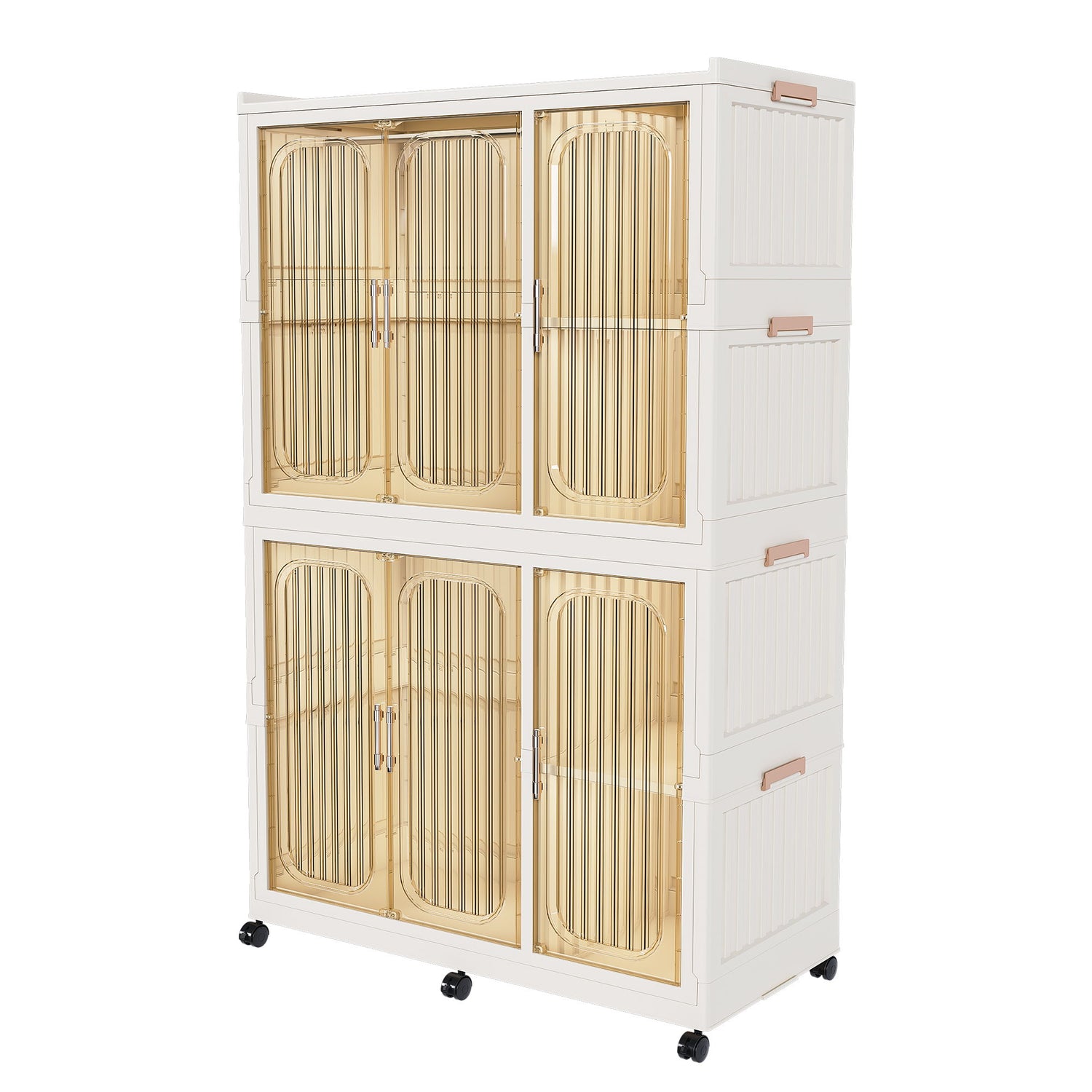 Portable Wardrobe Closet Storage Organizer For Clothes, 6 Magnetic Doors With 6 Cubes &amp; 2 Hanging Rods, 6 Hangers - Cream White