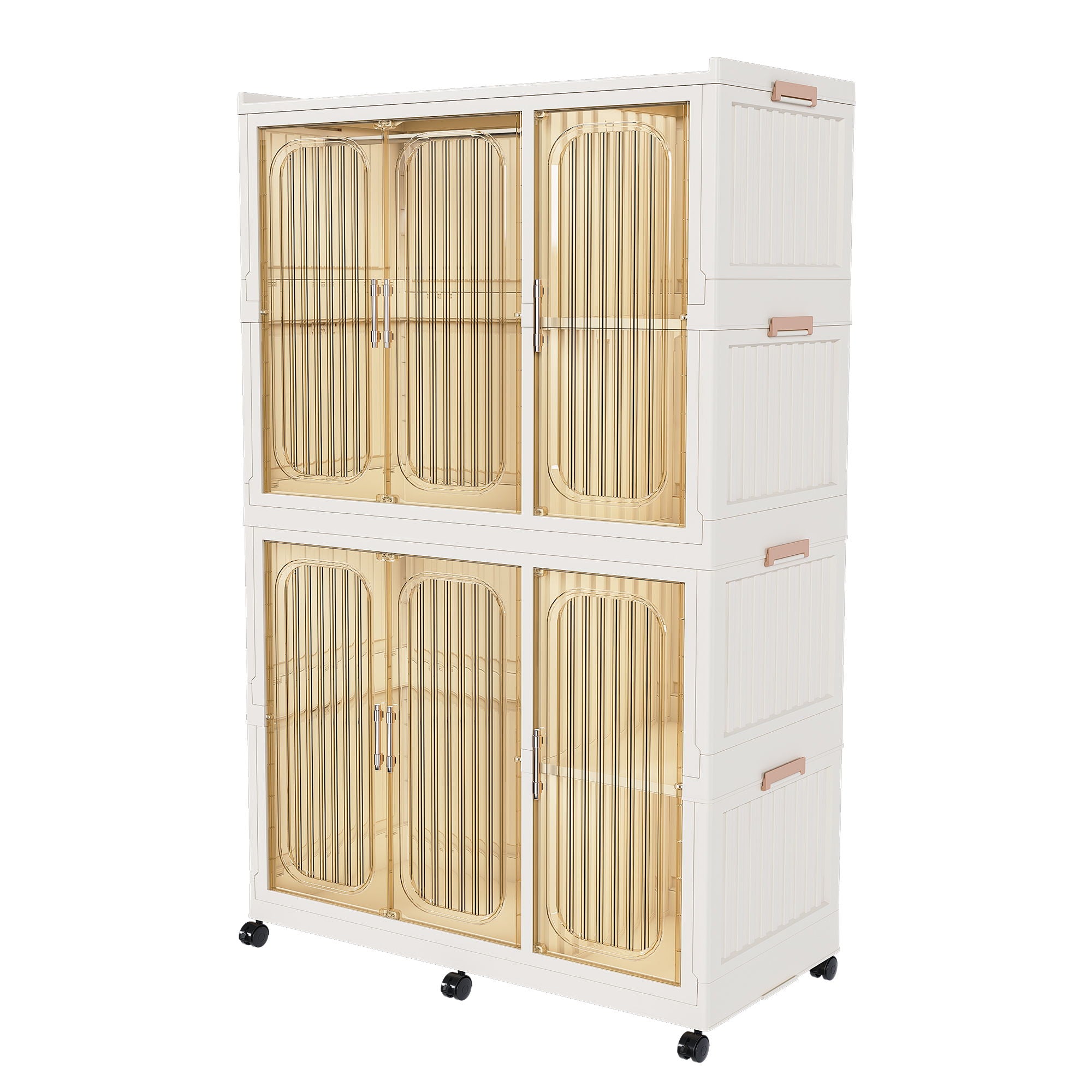 Portable Wardrobe Closet Storage Organizer For Clothes, 6 Magnetic Doors With 6 Cubes &amp; 2 Hanging Rods, 6 Hangers - Cream White