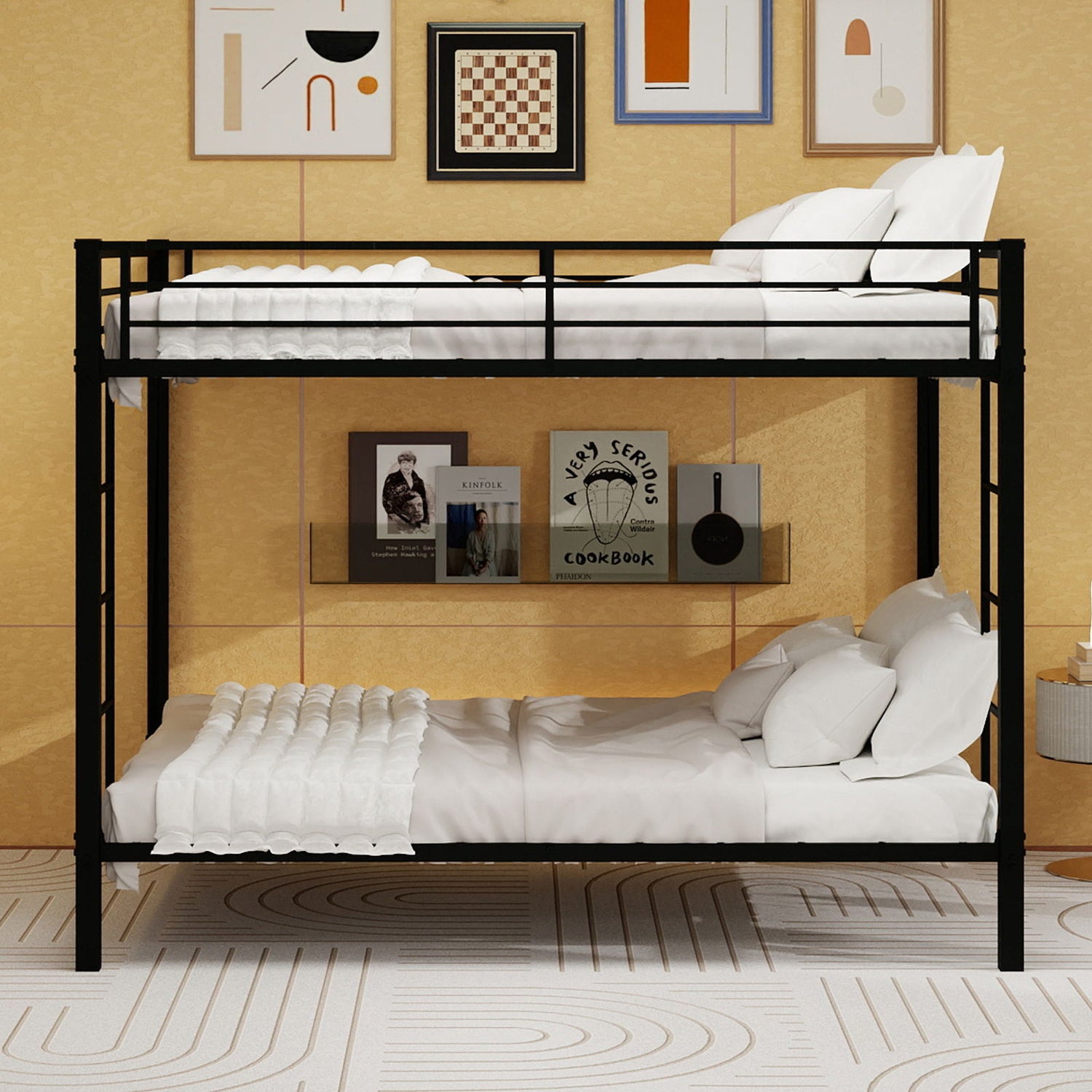 Bunk Bed For Kids, Convertible Frame With Ladders &amp; Guardrail