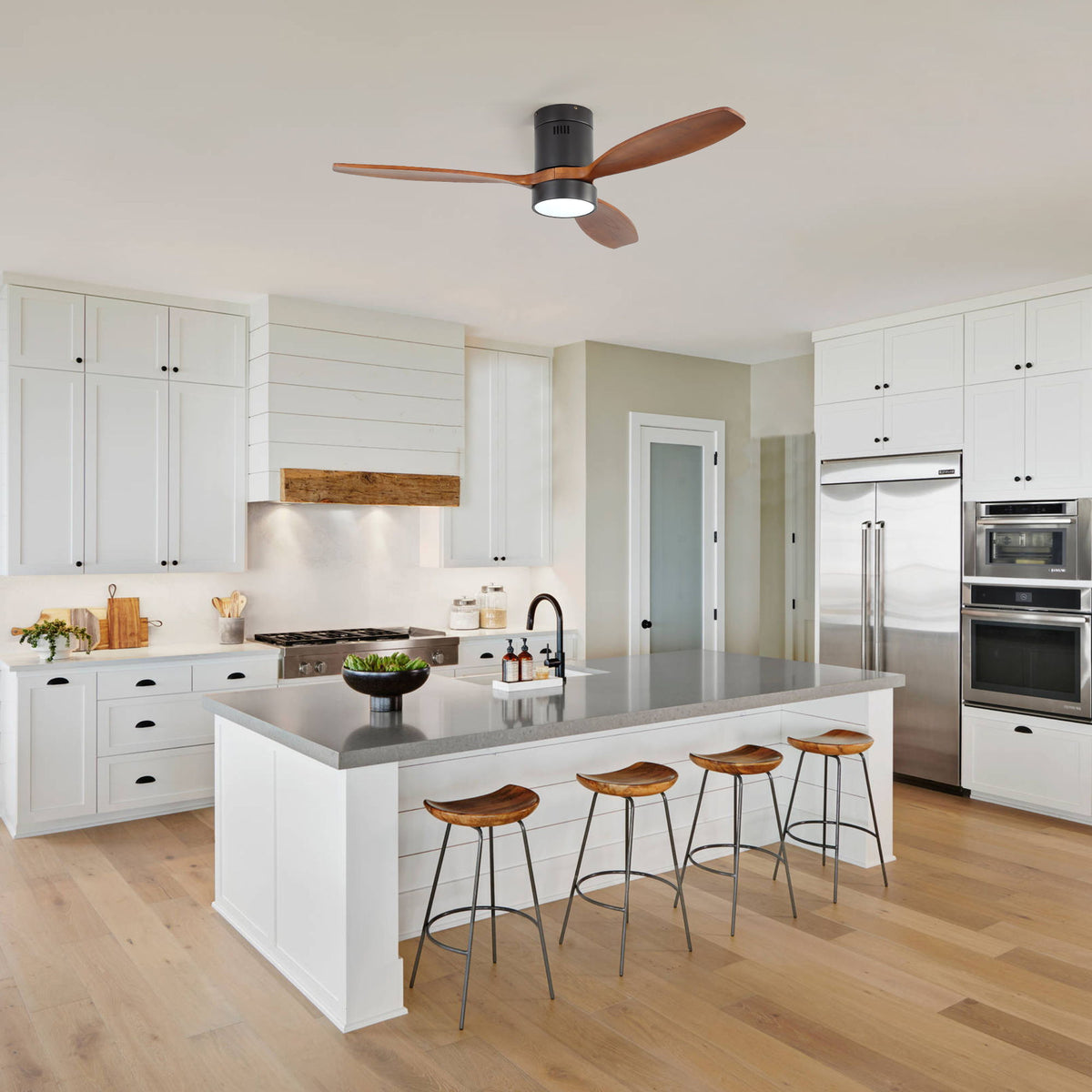 52" Reversible Ceiling Fan With Dimmable Light And Remote Control, DC Motor, Memory Function - Matte Black