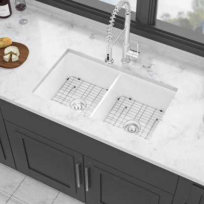 Elegant Dual Mount 32&quot; Undermount Double Bowl Ceramic Kitchen Sink - White