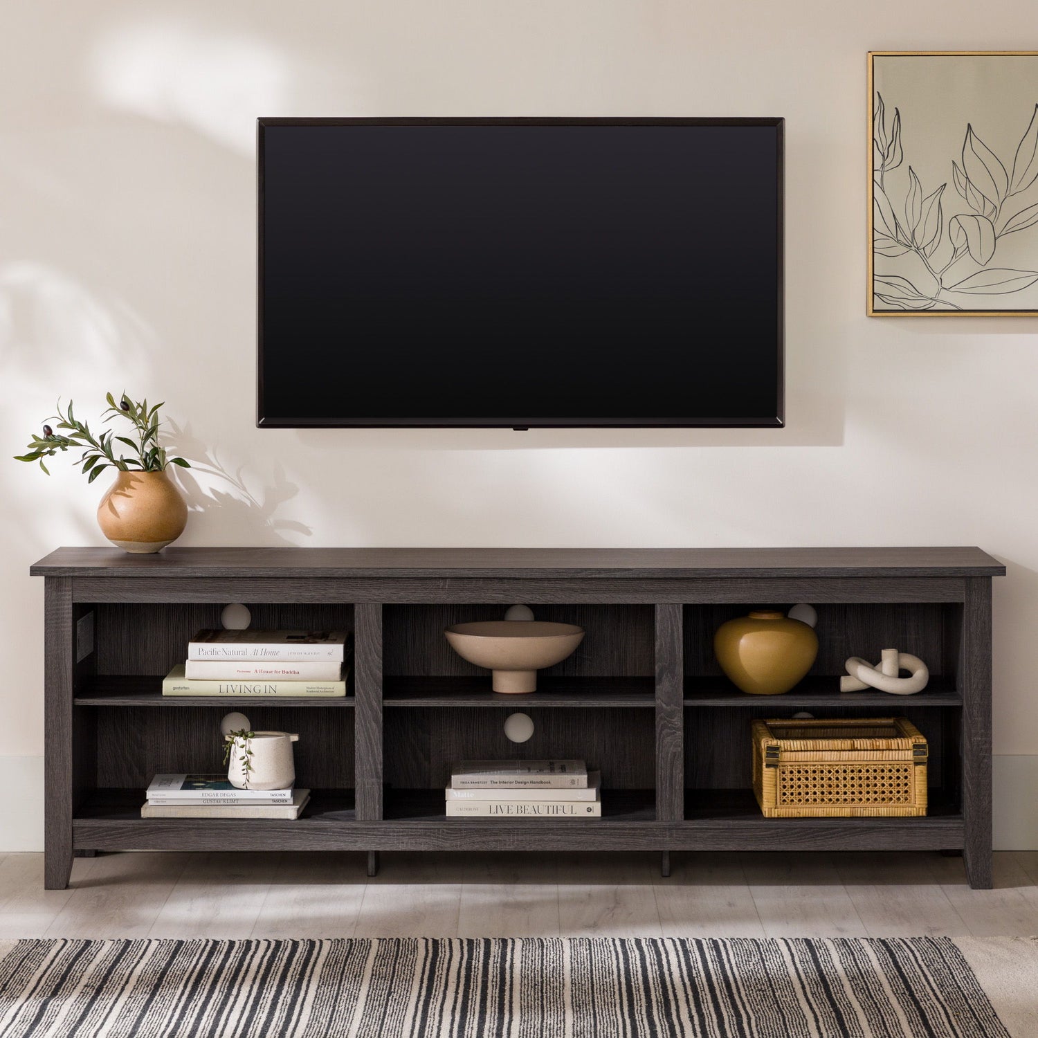 Modern Transitional 3 Shelf Open Storage 70&quot; TV Stand For 80&quot; TVs