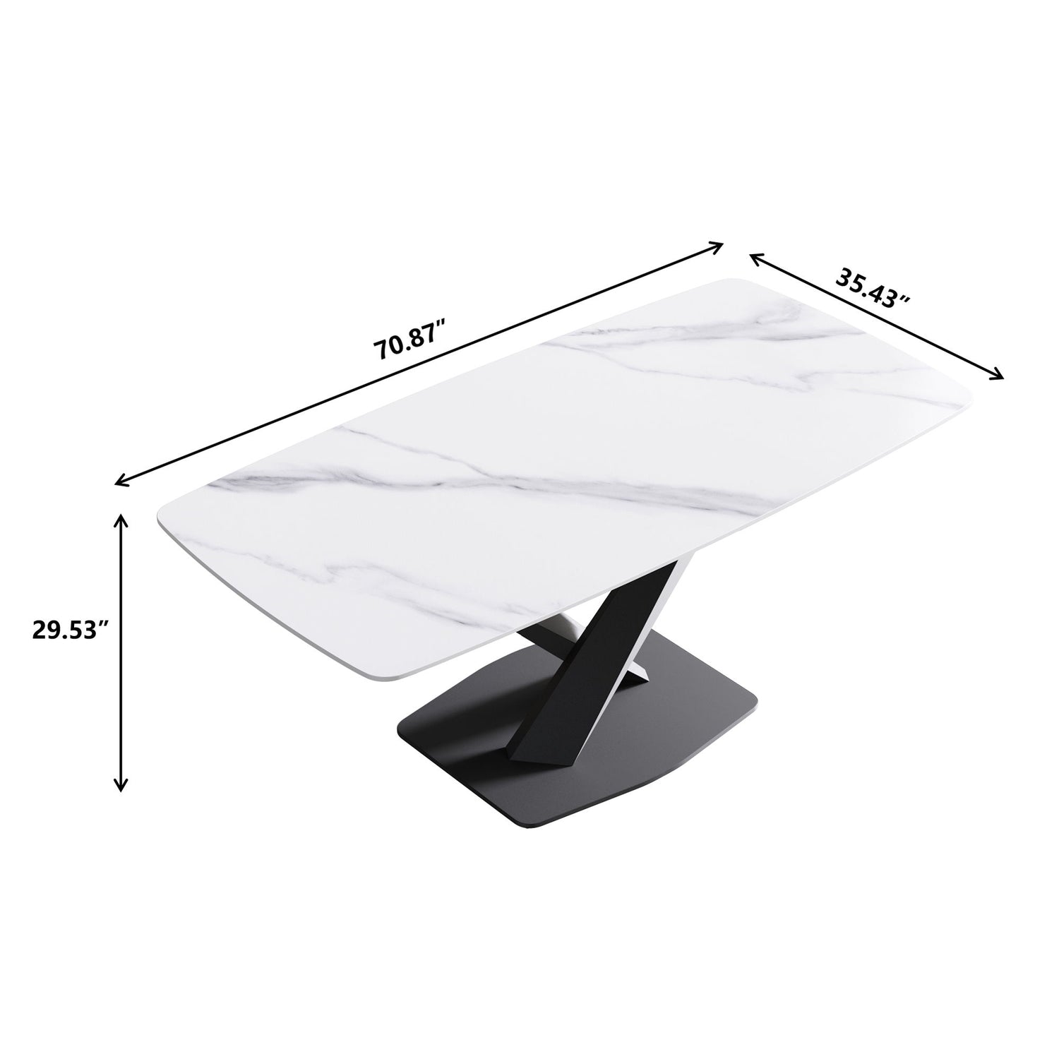 70.87&quot; Modern Artificial Stone White Curved Black Metal Leg Dining Table, Can Accommodate 6-8 People - White / Black