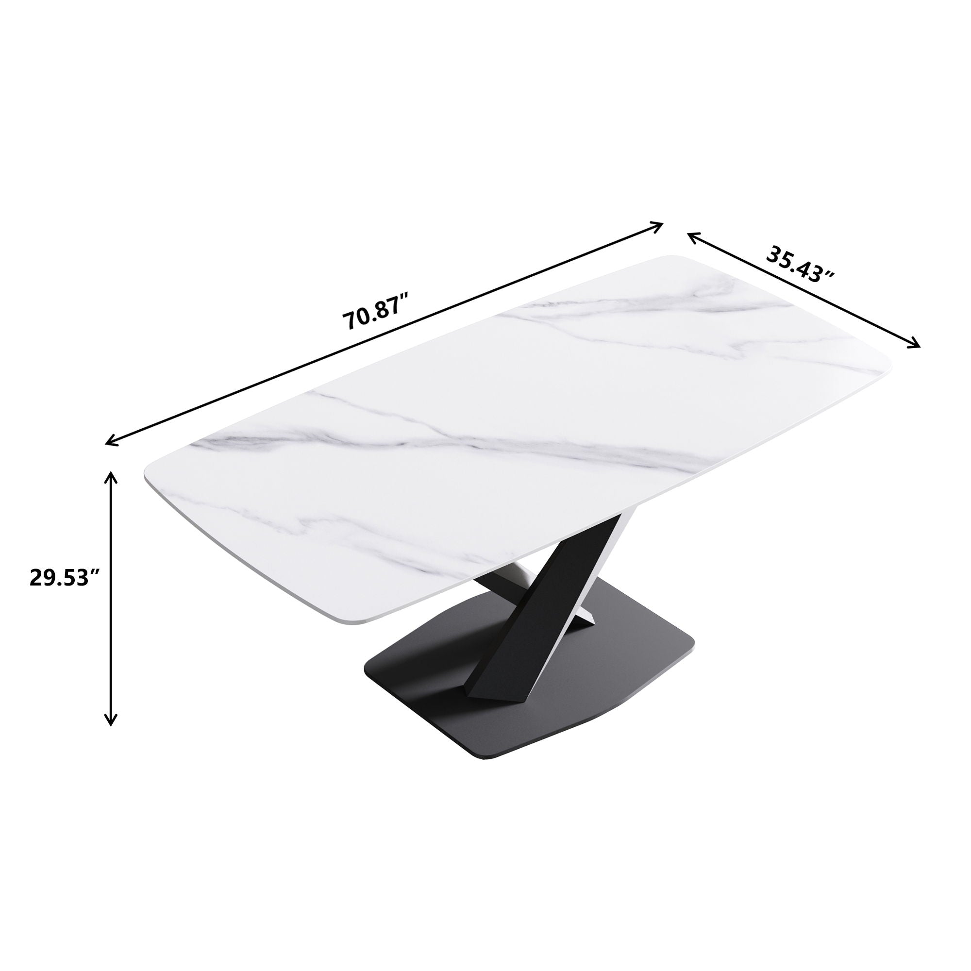 70.87&quot; Modern Artificial Stone White Curved Black Metal Leg Dining Table, Can Accommodate 6-8 People - White / Black