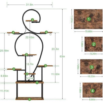 Plant Stand Indoor With Grow Light, 9 Tiered 63&quot; Tall Indoor Plant Shelves For Multiple Plants - Walnut / Black