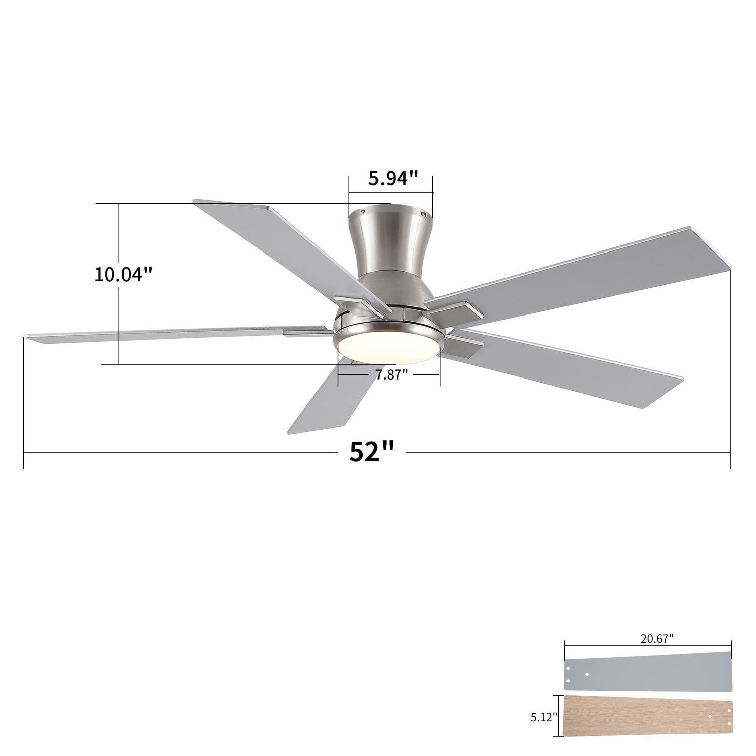 Low Profile Flush Mount Intergrated LED Ceiling Fan With Light And Reversible Quiet Motor