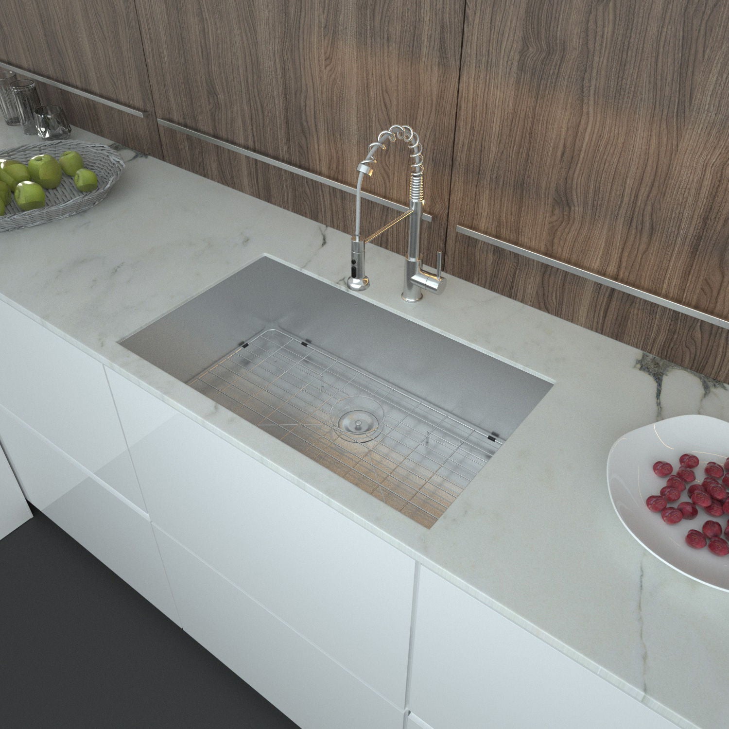 32&quot; Undermount Kitchen Sink With, Single Bowl - Brushed Nickel