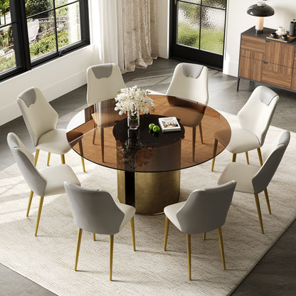 Modern Round Dining Table Set With Glass Top And Steel Legs
