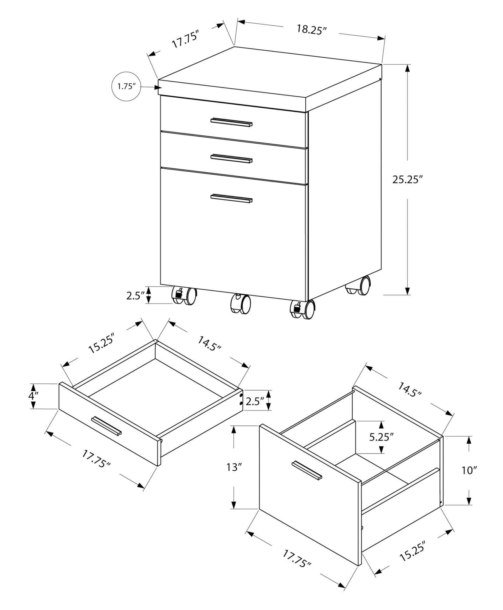 File Cabinet, Rolling Mobile, Storage Drawers, Printer Stand, Office, Contemporary &amp; Modern