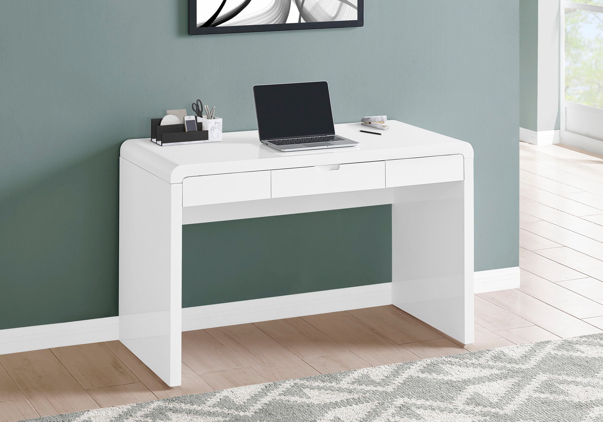 Computer Desk For Home Office, Storage Drawers, Contemporary &amp; Modern - White