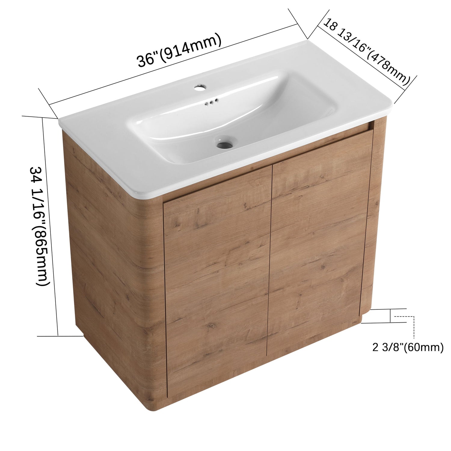Freestanding Bathroom Vanity With Sink &amp; 2 Soft Close Doors