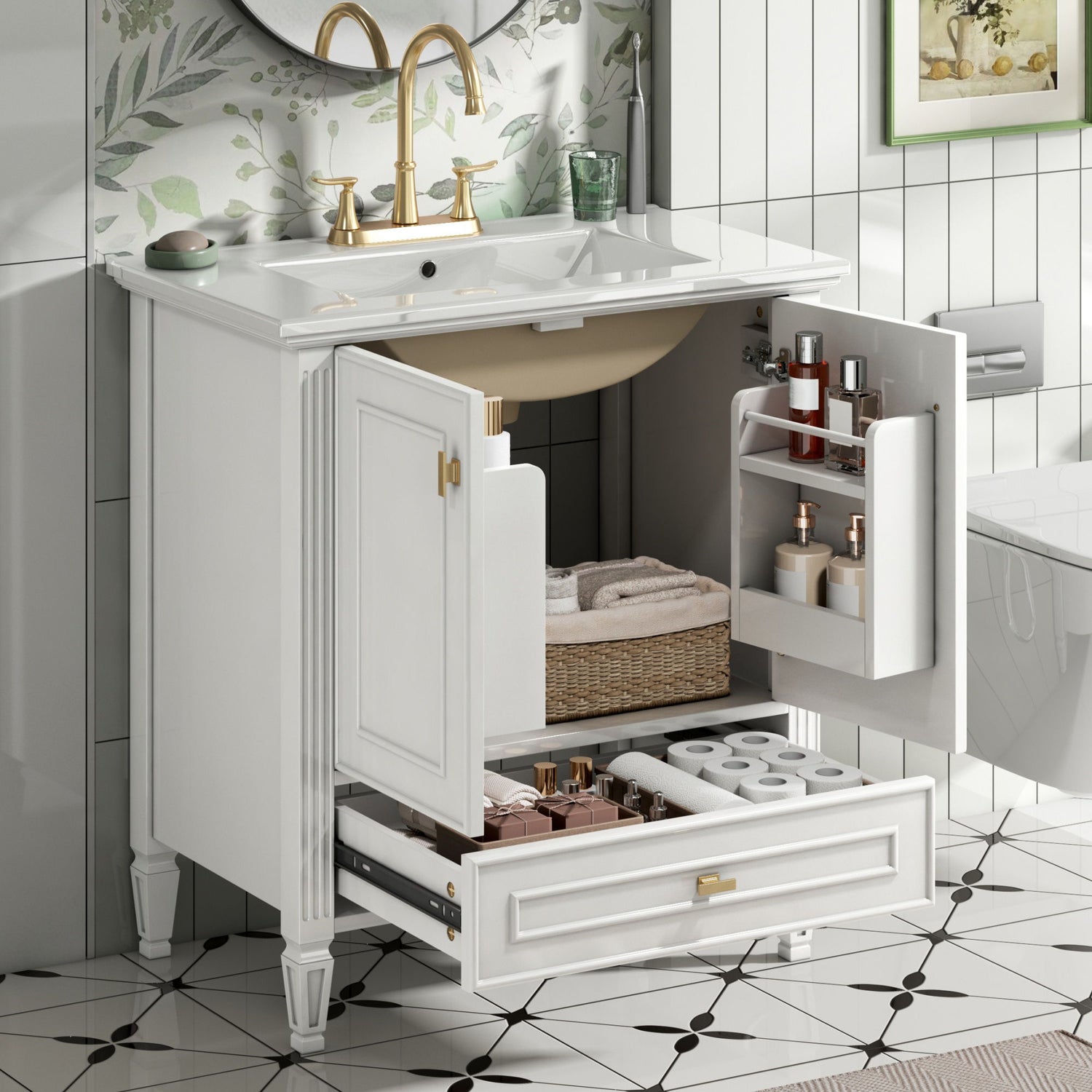 Freestanding Vanity With 1 Drawer &amp; 2 Soft Close Doors With Door Mounted Storage