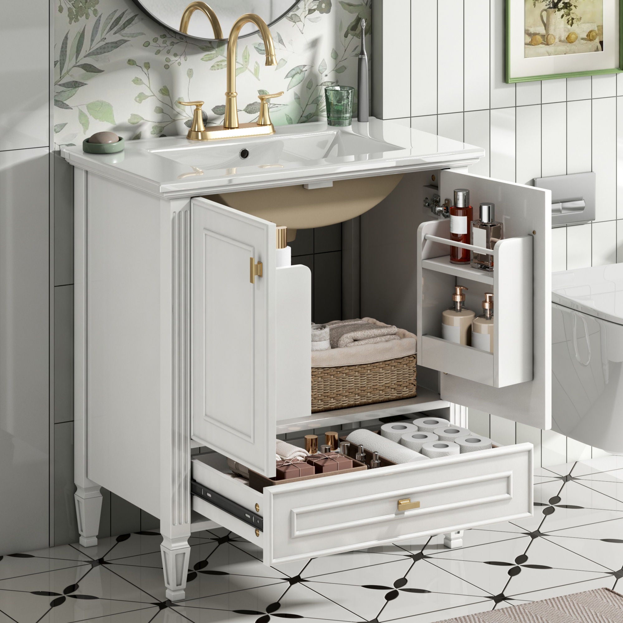 Freestanding Vanity With 1 Drawer &amp; 2 Soft Close Doors With Door Mounted Storage