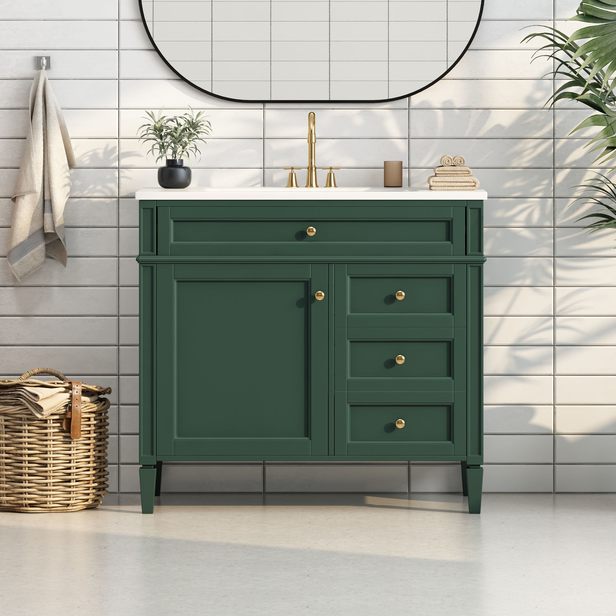 Bathroom Vanity &amp; Top Sink, Modern Bathroom Storage Cabinet With 2 Drawers And A Tip-Out Drawer