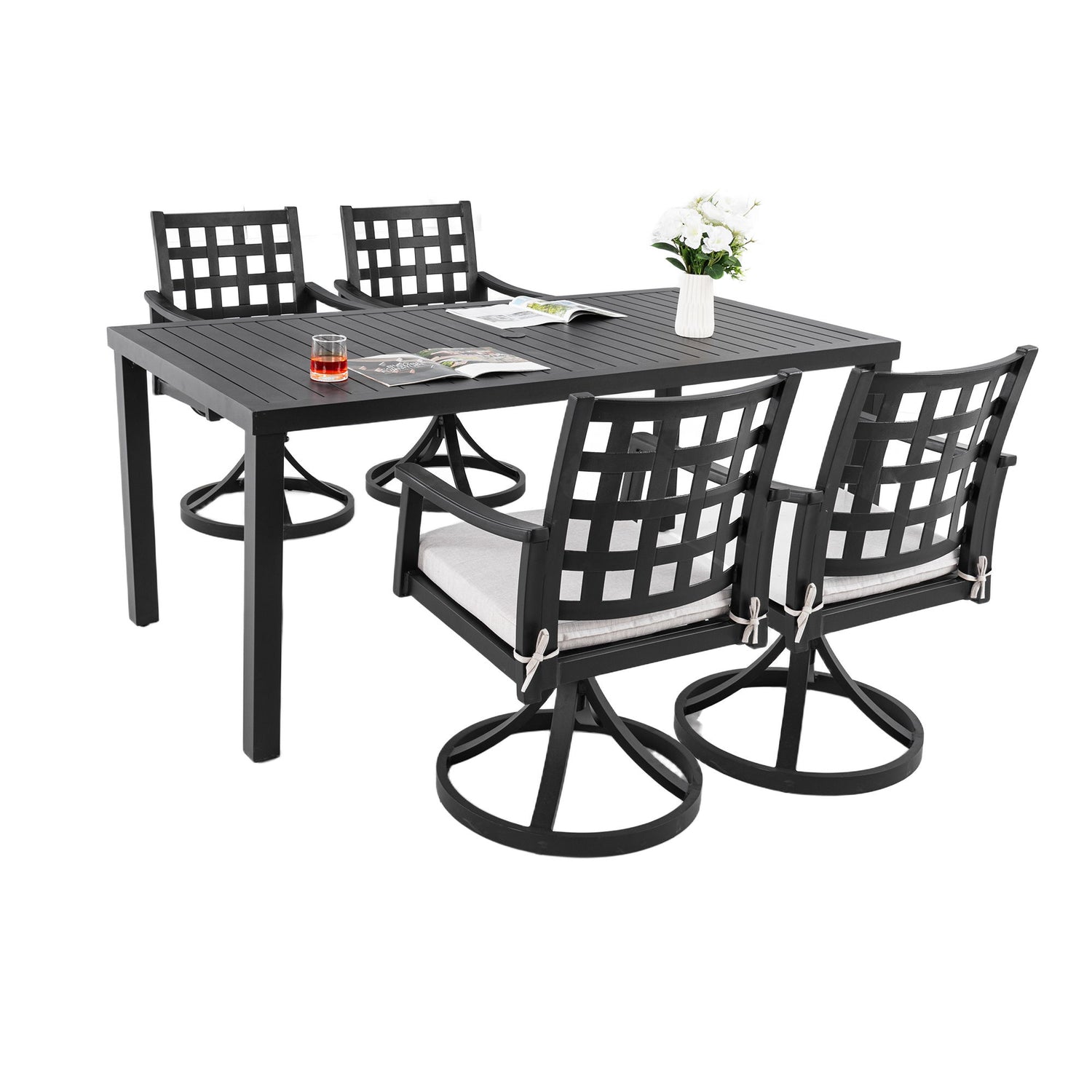 Modern Classic Outdoor Patio Dining Set, Rectangular Table &amp; Dining Chairs, Rust Free, Weather Resistant