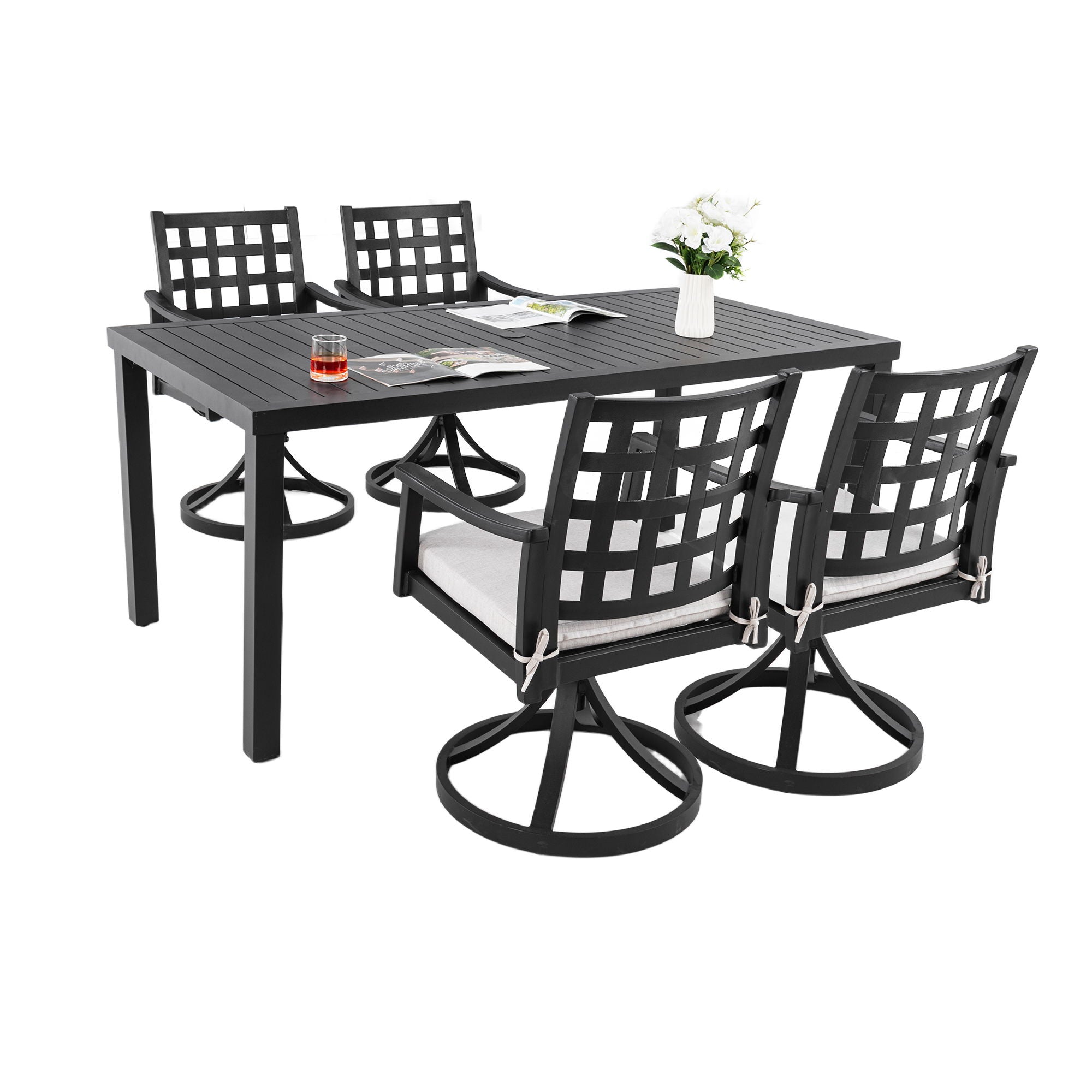 Modern Classic Outdoor Patio Dining Set, Rectangular Table &amp; Dining Chairs, Rust Free, Weather Resistant