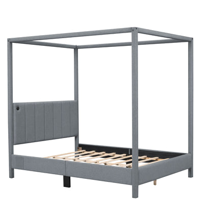 Canopy Platform Bed With USB And Type-C Ports