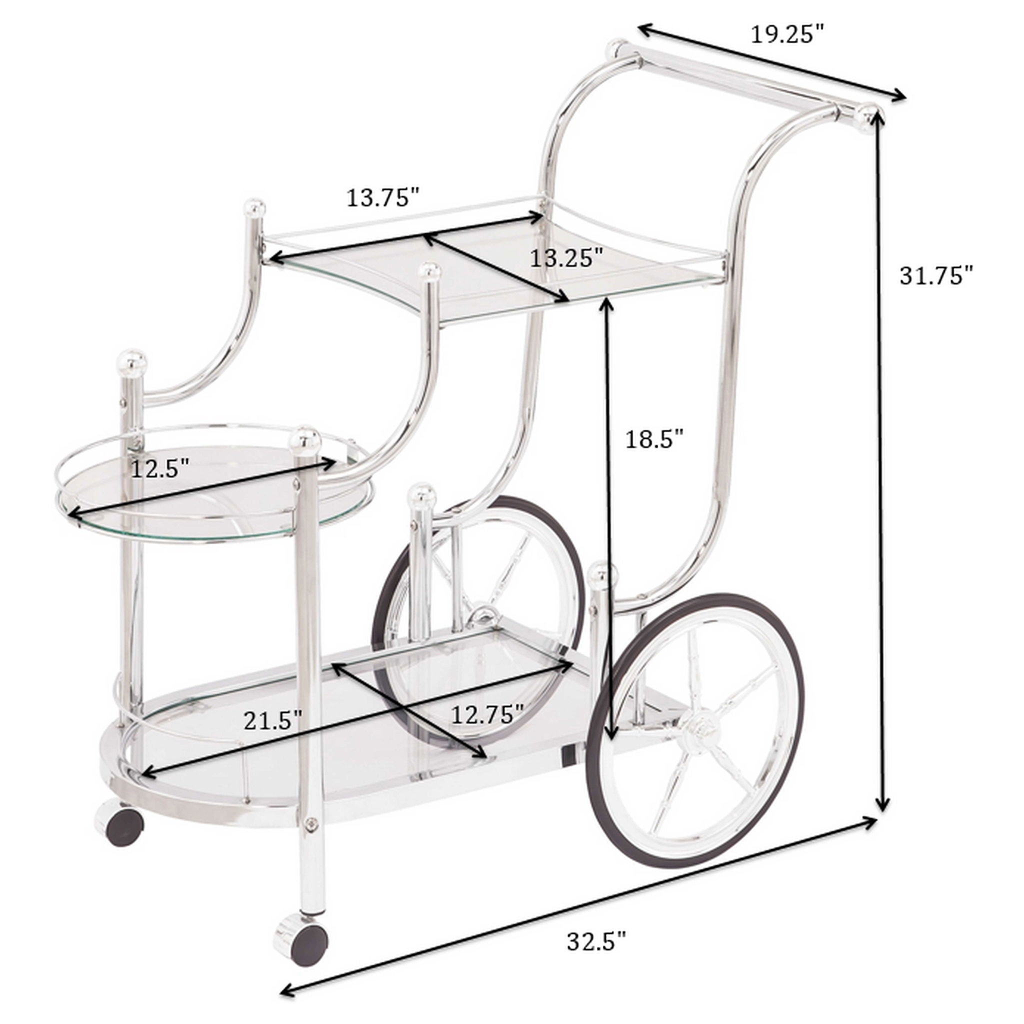 Reia - 3 Tier Cart With Casters &amp; Tempered Glass Design - Chrome