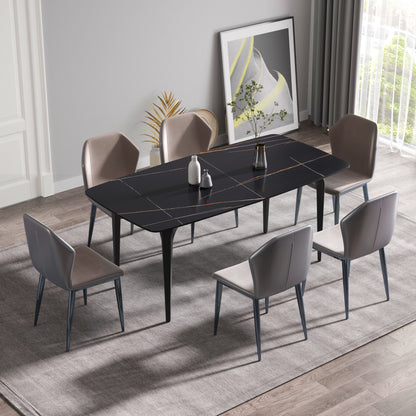 70.87&quot; Modern Artificial Stone Curved Metal Leg Dining Table, Can Accommodate 6-8 People