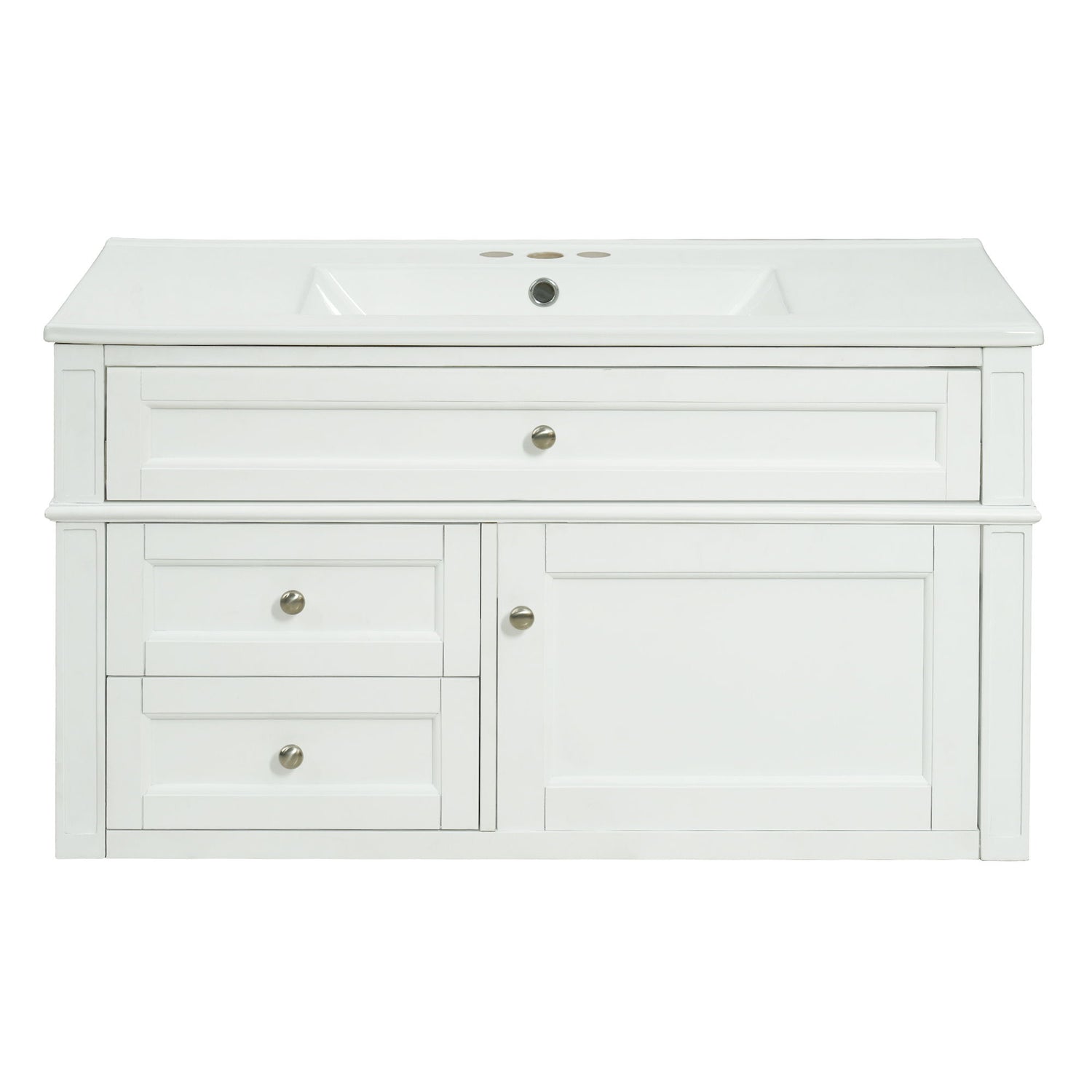 Modern Wall Mounted Floating Cabinet With Double Drawer And Sink