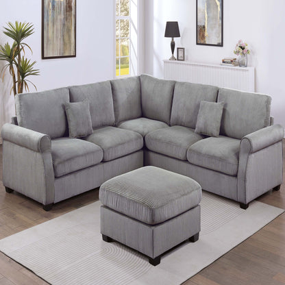 Modern Sectional Set With Corner Wedge, Loveseat, Ottoman &amp; 2 Pillows