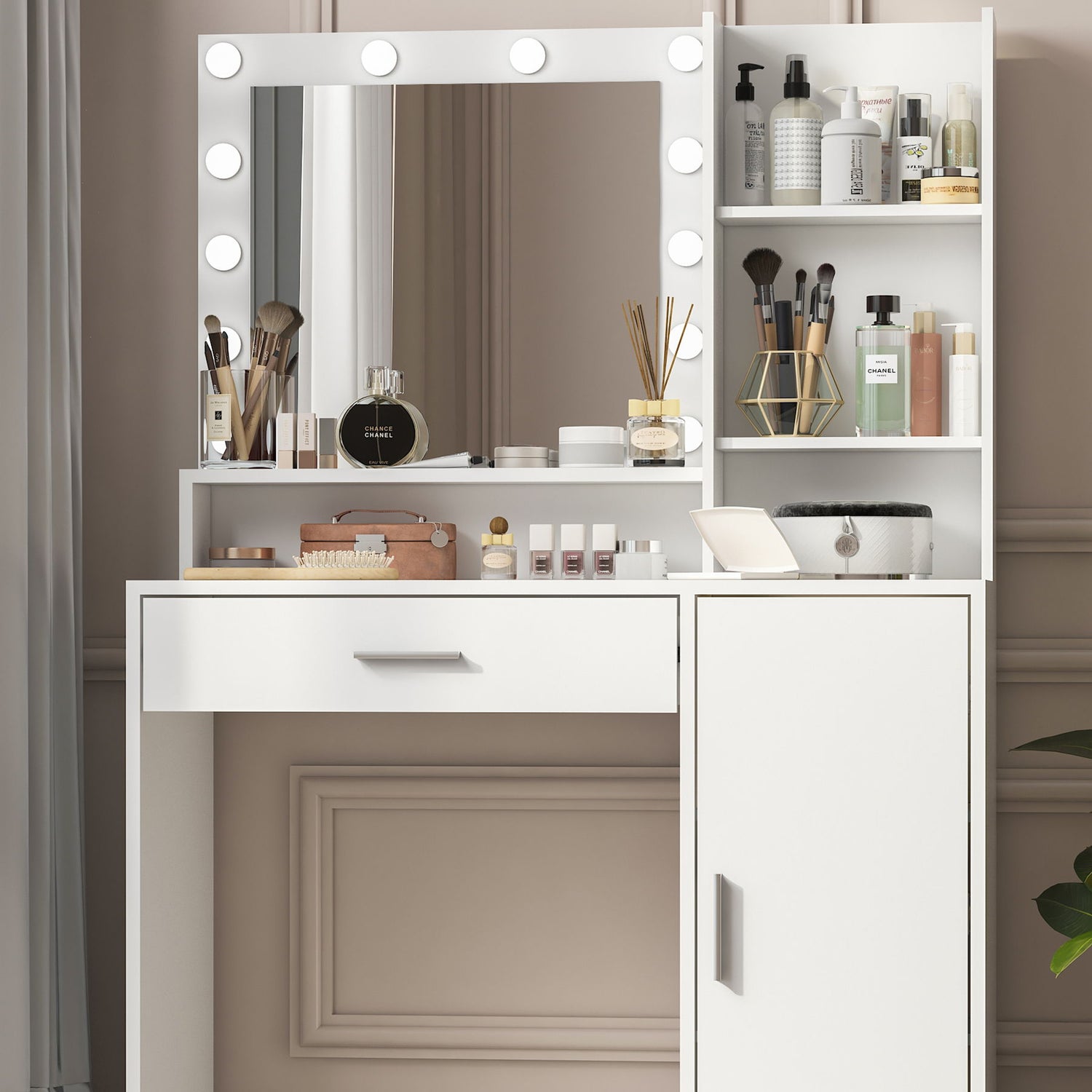 Vanity Desk With Mirror &amp; Light, Large Drawer Three Level Storage Dresser, 3 Lighting Modes Adjustable Brightness, Bedroom Dressing Table
