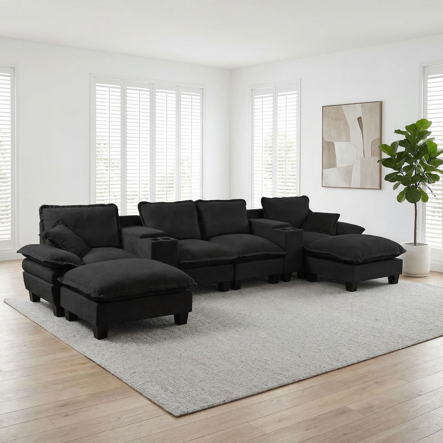 Modular Cloud Couch Sofa With Cup Holders &amp; Storage, USB Port