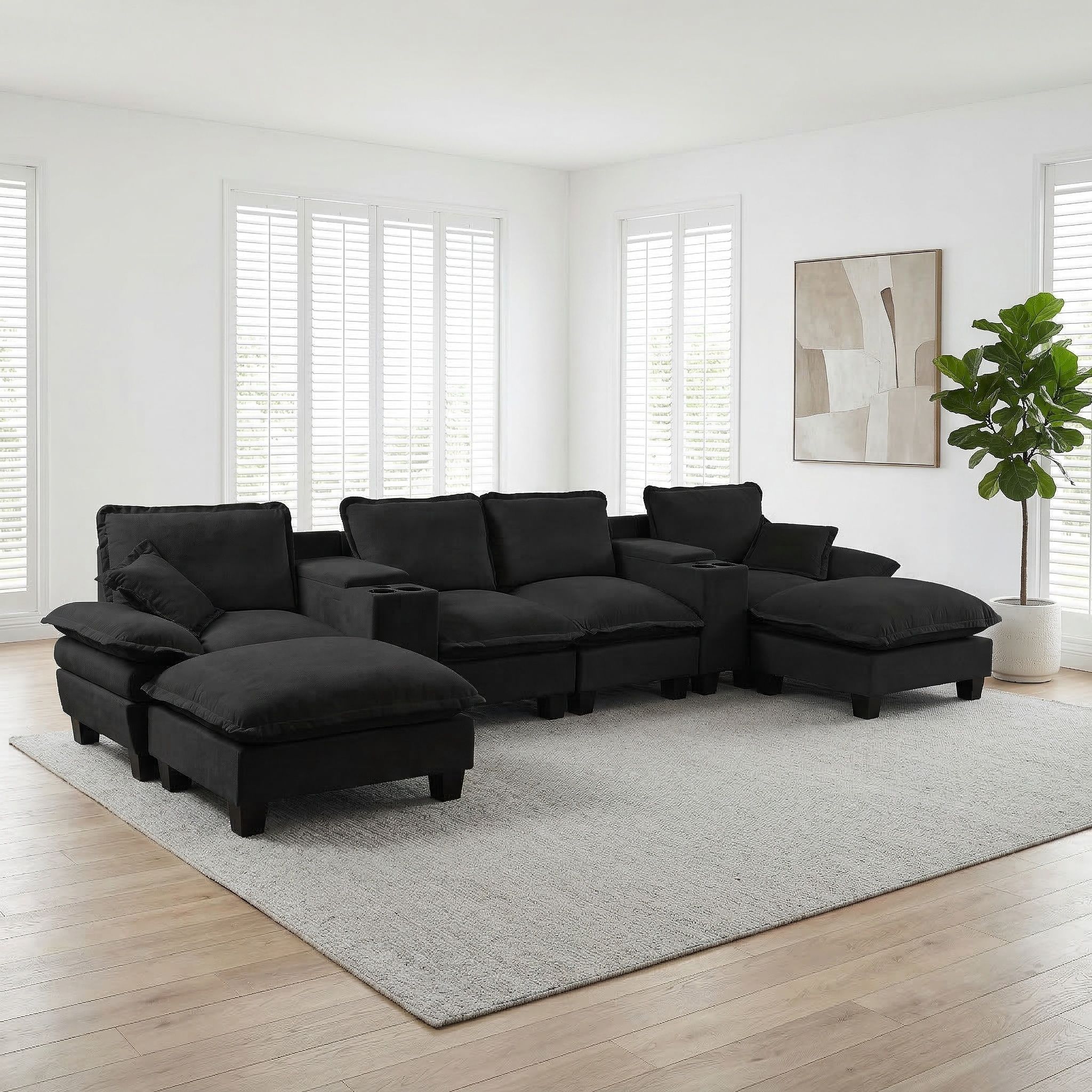 Modular Cloud Couch Sofa With Cup Holders &amp; Storage, USB Port