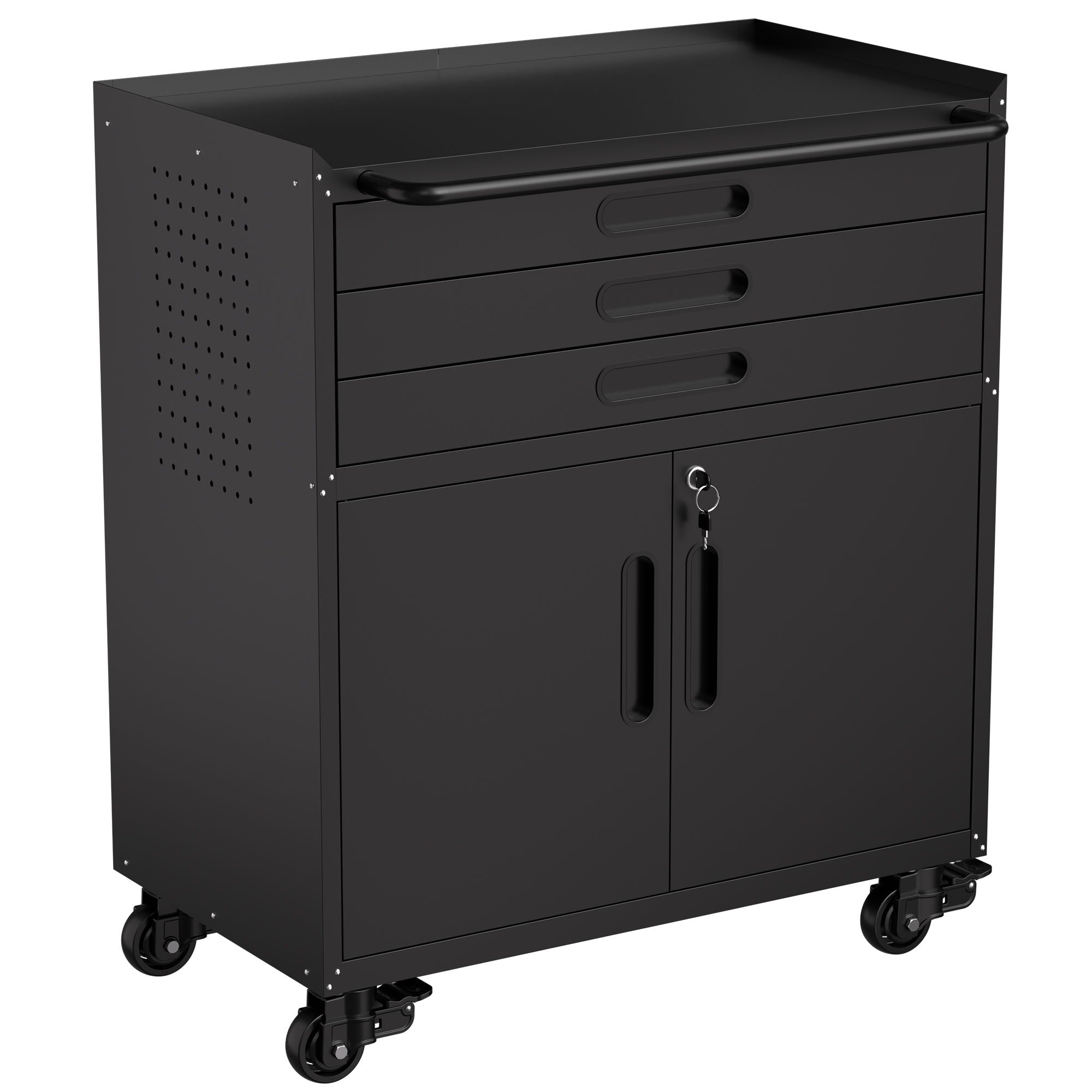 Rolling Tool Cabinet Heavy Duty Garage Storage With Lockable Doors &amp; Drawers
