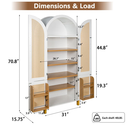Tall Arched Cabinet With Rattan Doors &amp; Adjustable Shelves