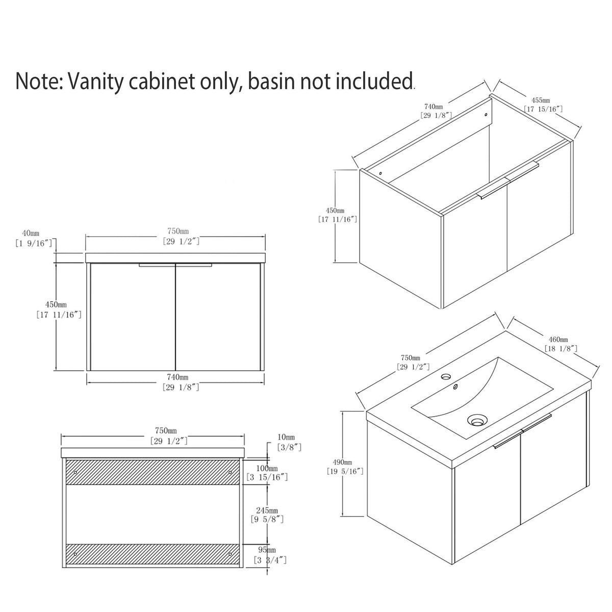 Floating Bathroom Vanity Cabinet &amp; Soft Close Double Doors, Spacious Interior Storage, Wall Mounted, Cabinet Only