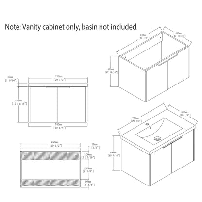 Floating Bathroom Vanity Cabinet &amp; Soft Close Double Doors, Spacious Interior Storage, Wall Mounted, Cabinet Only