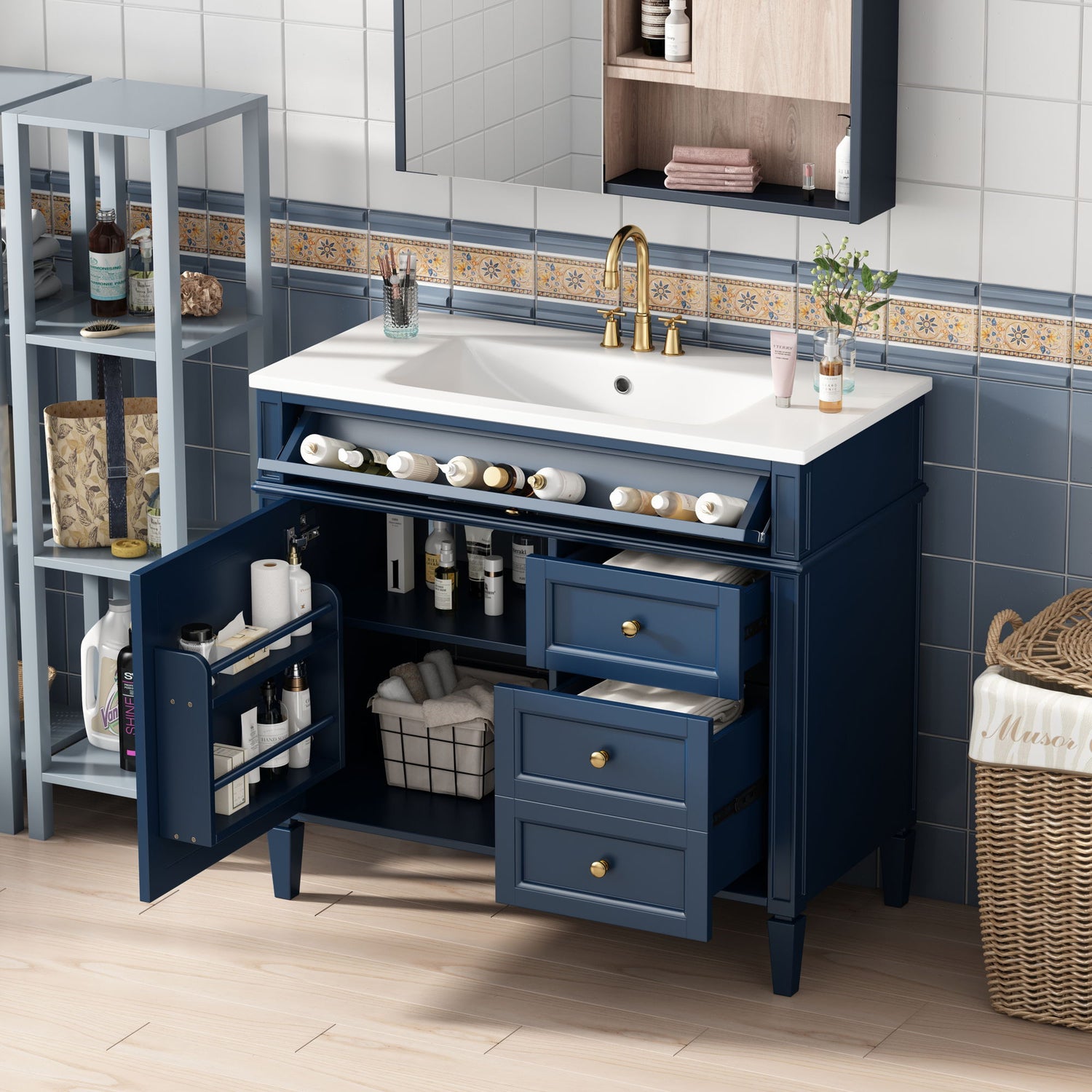 Bathroom Vanity &amp; Top Sink, Modern Bathroom Storage Cabinet With 2 Drawers And A Tip-Out Drawer