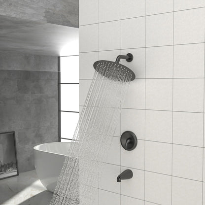 10&quot; Round Rain Shower Head System With Waterfall Tub Spout, Wall Mounted, Stainless Steel