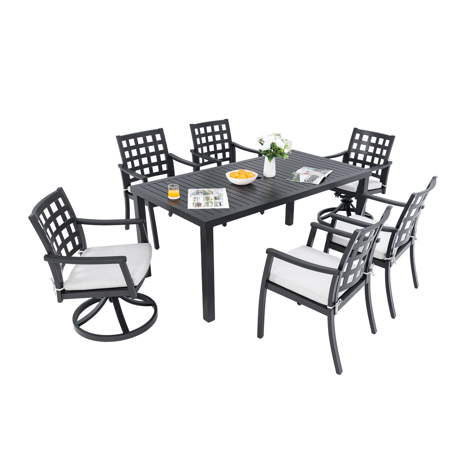Modern Classic Outdoor Patio Dining Set, Rectangular Table &amp; Dining Chairs, Rust Free, Weather Resistant