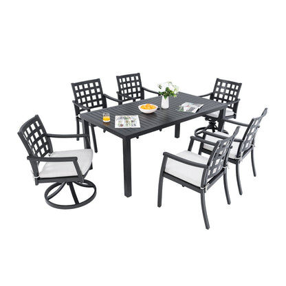 Modern Classic Outdoor Patio Dining Set, Rectangular Table &amp; Dining Chairs, Rust Free, Weather Resistant