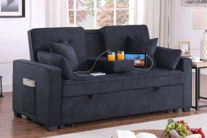 Cody II - 69.5&quot;W Woven Fabric Convertible Sleeper Loveseat with Cup Holder
