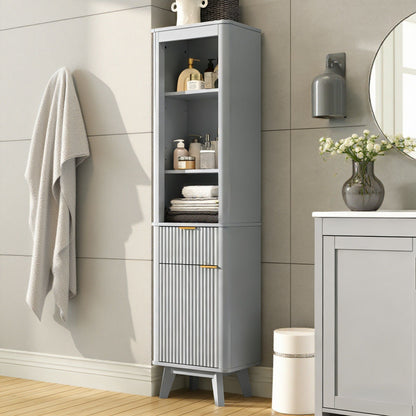 Tall Bathroom Storage Cabinet With Adjustable Shelves And 1 Drawer &amp; Door