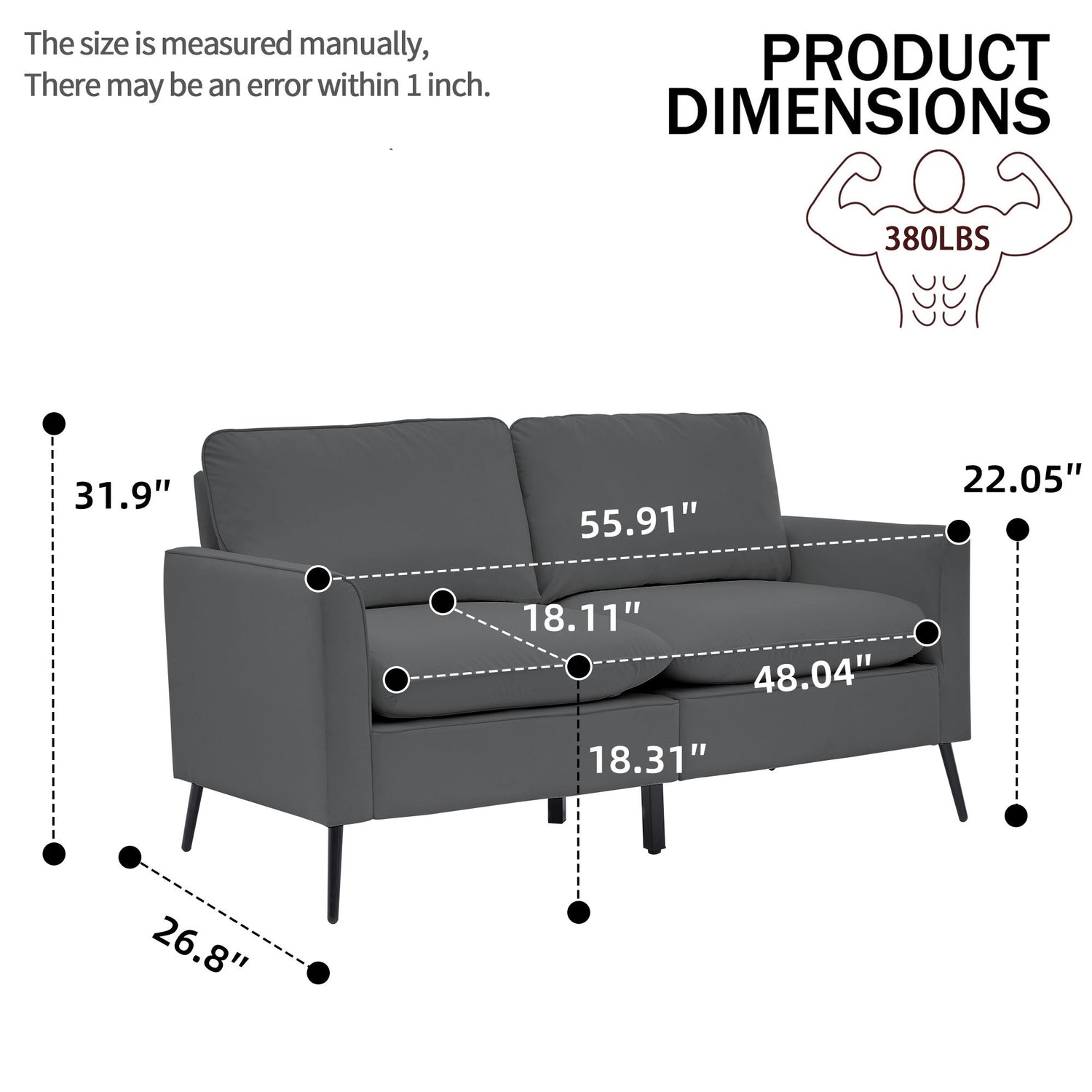Upholstered Loveseat, For Living Room