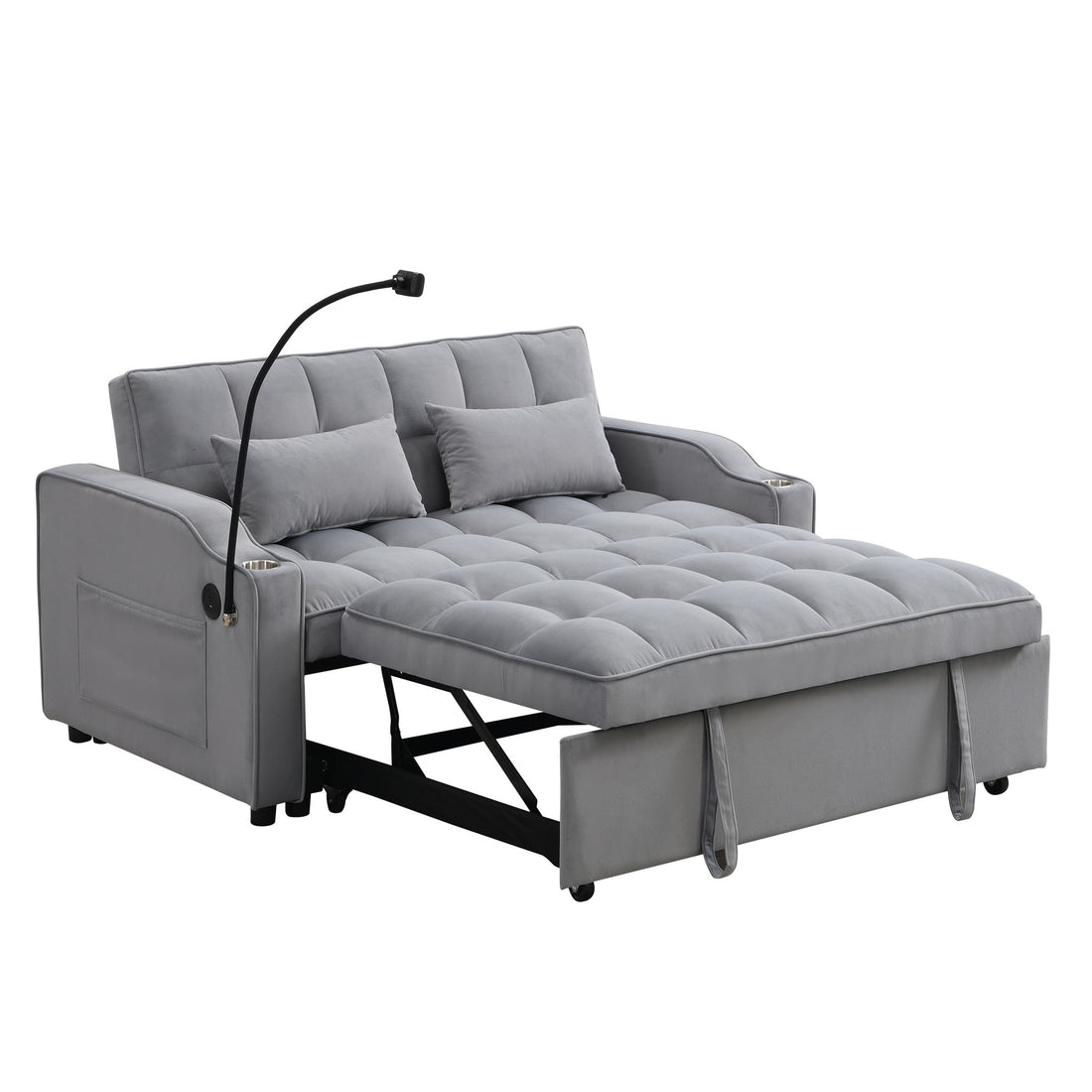 Modern Loveseat With Pullout Bed, Adjustable Reclining Backrest