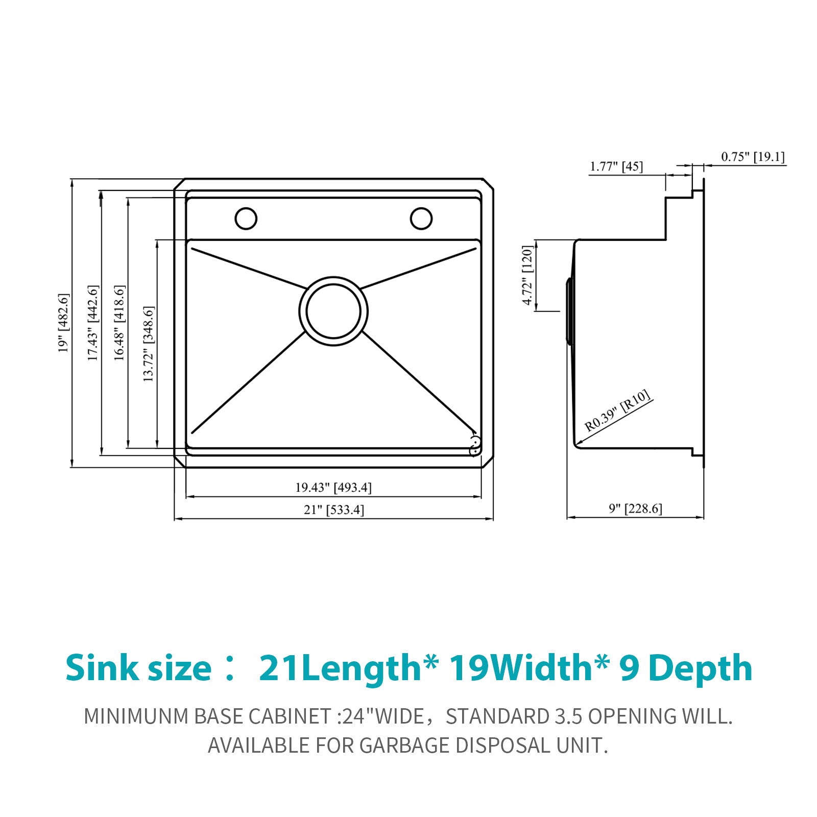 21&quot; Undermount Kitchen Sink With Folding Faucet And Cutting Board Stainless Steel 16 Gauge Workstation - Brushed Nickel