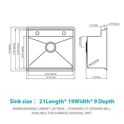 21&quot; Undermount Kitchen Sink With Folding Faucet And Cutting Board Stainless Steel 16 Gauge Workstation - Brushed Nickel