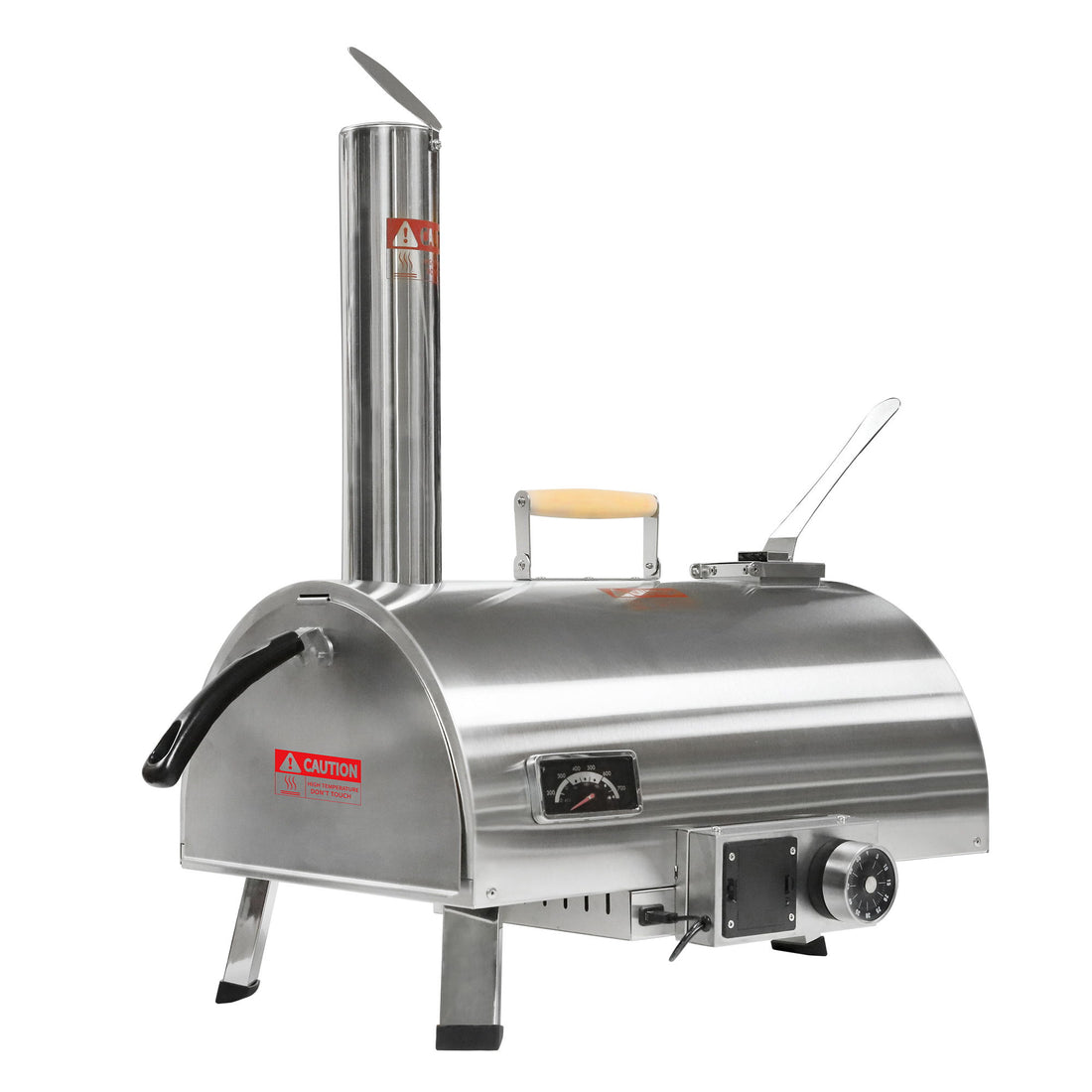 Pizza Oven Outdoor 12&quot; Automatic Rotatable Pizza Ovens Portable Stainless Steel Wood Fired Pizza Oven Pizza Maker With Built-In Thermometer Pizza Cutter Carry Bag