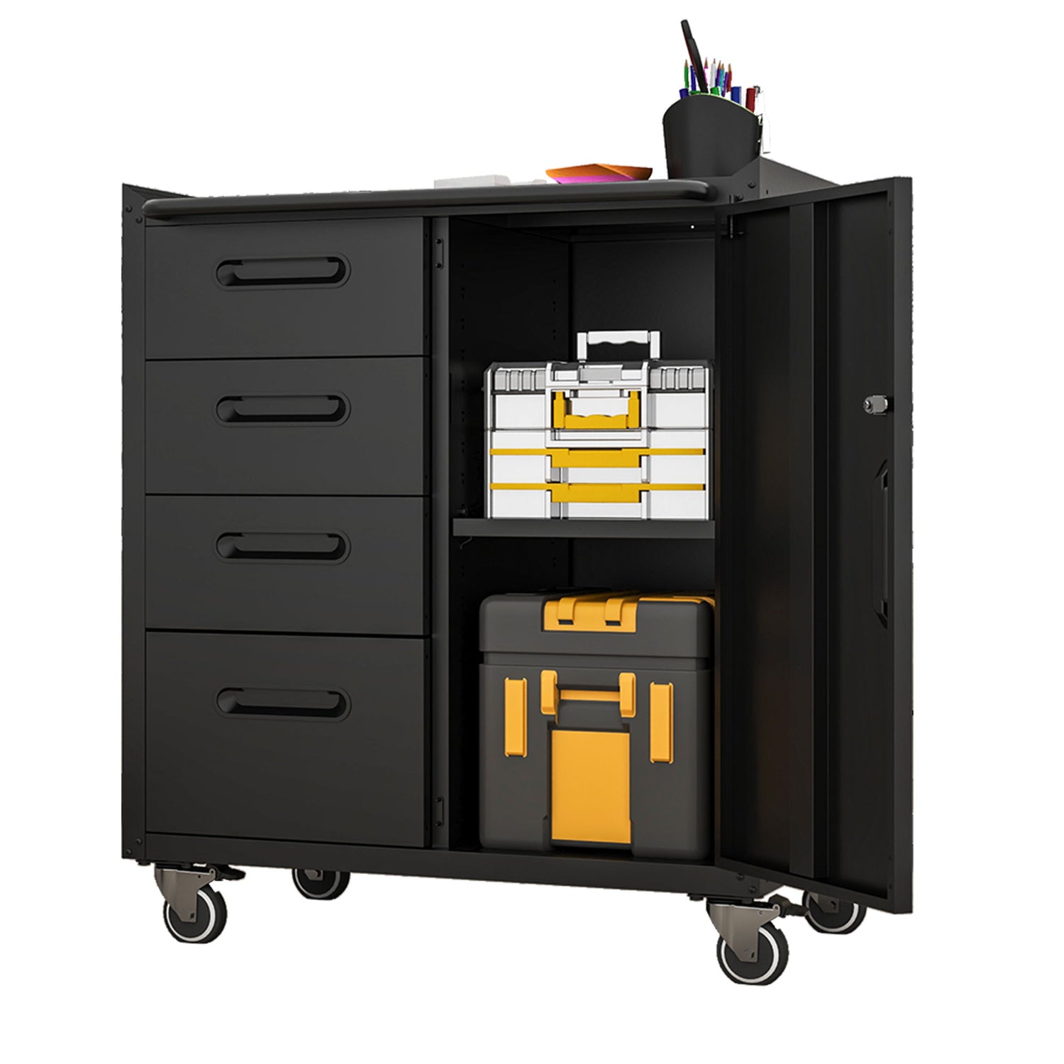 Sturdy Metal Tool Storage Cabinet With Wheels Durable Garage, Office &amp; Home Organizer Steel
