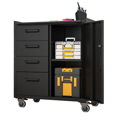 Sturdy Metal Tool Storage Cabinet With Wheels Durable Garage, Office &amp; Home Organizer Steel