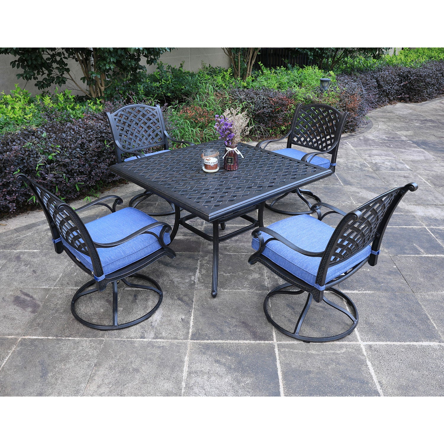 Square 4 Person 43.19&quot; Long Aluminum Dining Set With Cushions