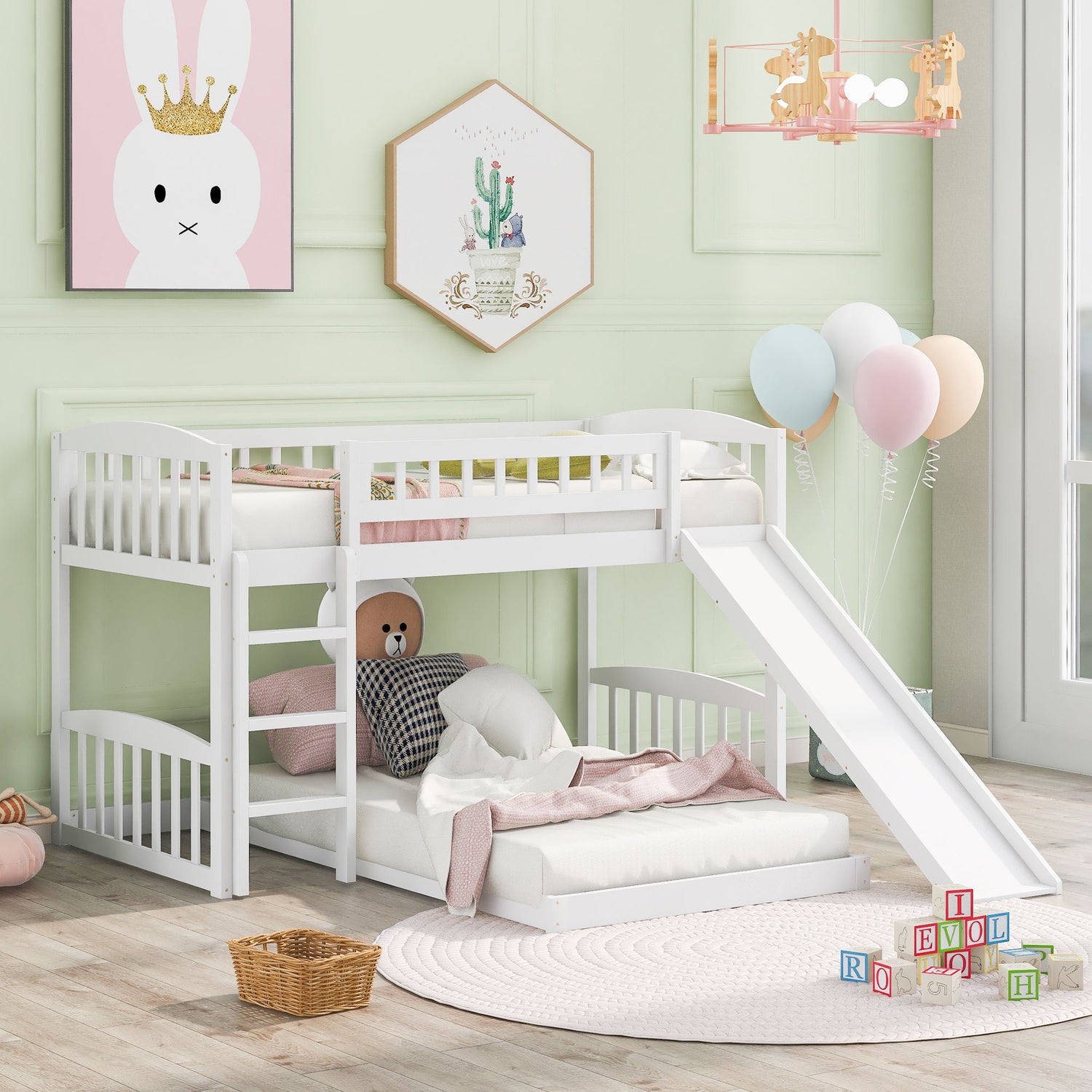 Functional Bunk Bed With Convertible Ladder And Slide