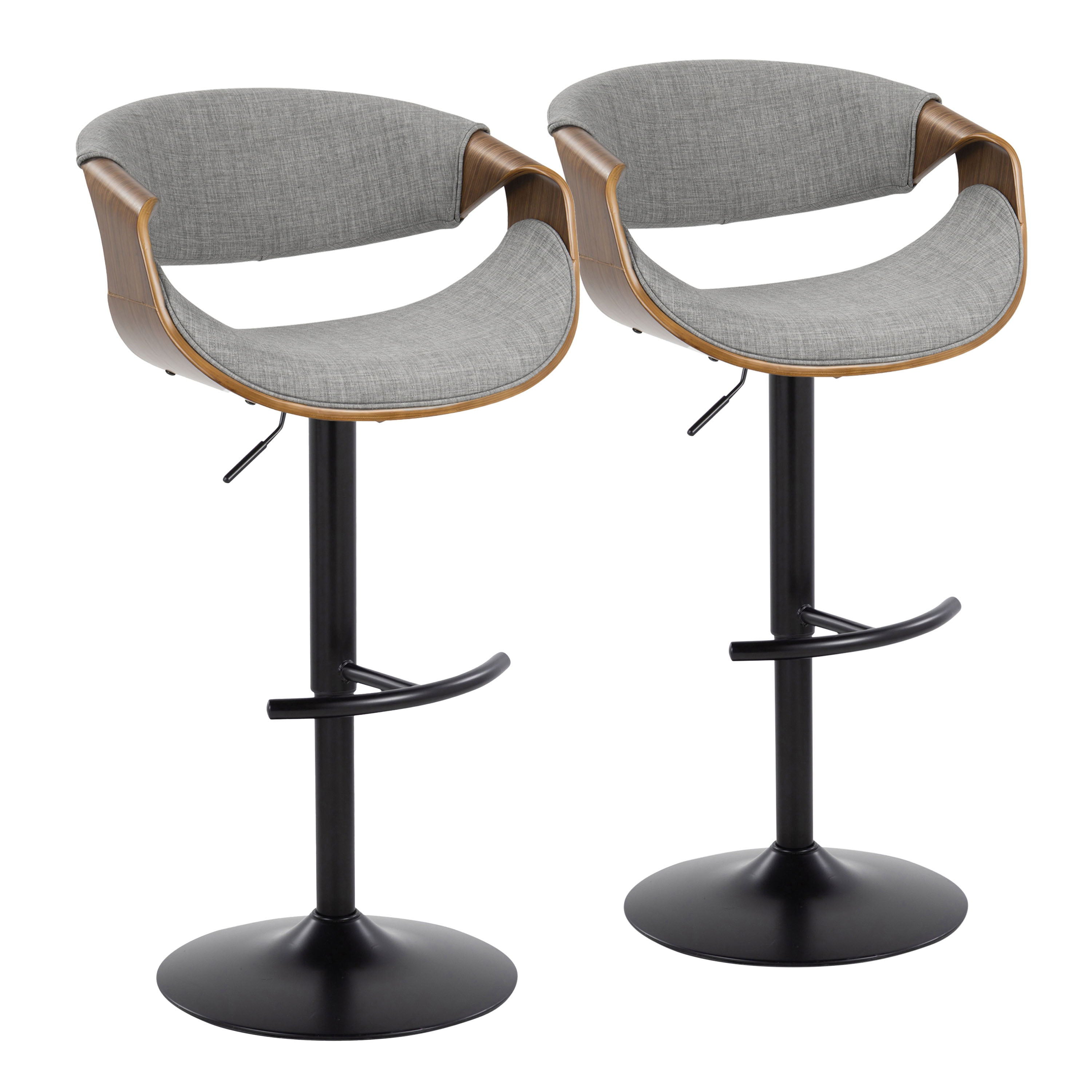 Curvo - Mid Century Modern Adjustable Barstool With Swivel &amp; Rounded T Footrest (Set of 2)